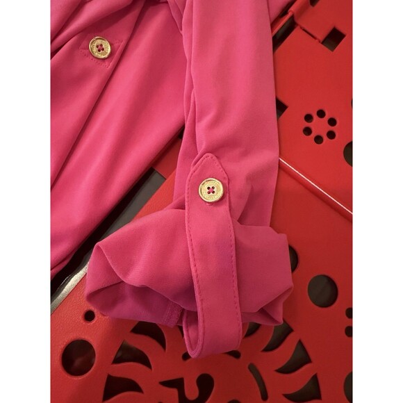 Michael Kors Women’s XL Magenta Pink Zip Front Blouse Roll Tab Sleeves - Picture 13 of 13